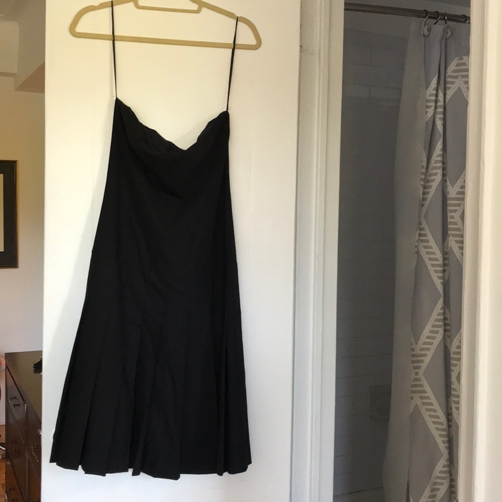 Theory Black Pleated Strapless Dress